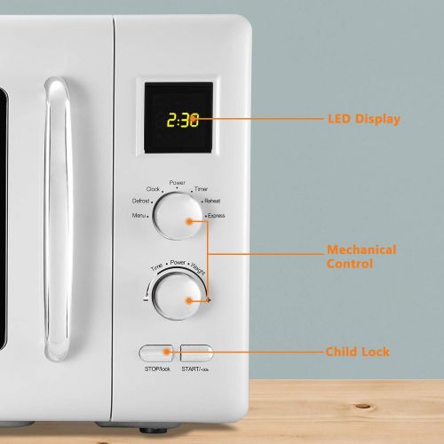  ROVSUN 0.9 Cu.ft Retro Countertop Microwave Oven, 900W, 5 Micro Power, Auto Cooking & Delayed Start Function, with Glass Turntable, Viewing Window, Child Lock, ETL Certificated (Wh