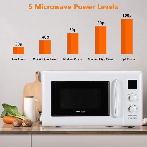 ROVSUN 0.9 Cu.ft Retro Countertop Microwave Oven, 900W, 5 Micro Power, Auto Cooking & Delayed Start Function, with Glass Turntable, Viewing Window, Child Lock, ETL Certificated (Wh
