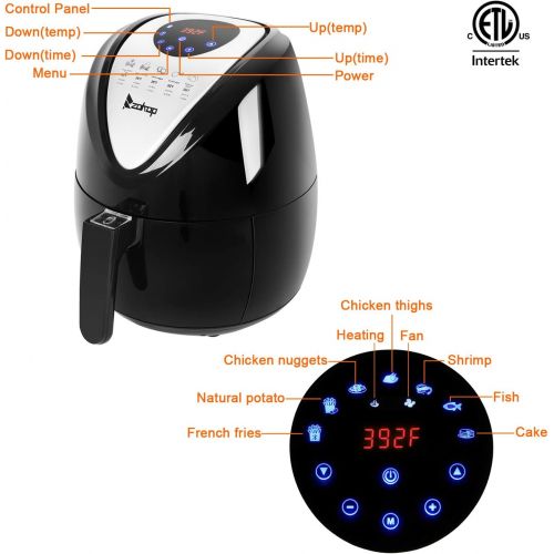  ROVSUN 7-IN-1 Digital Hot Air Fryer XL 5.6QT Capacity,ETL 1800W Electric Deep Fryers Multi-Function Oven Cooker wTemp Time Control,Recipe Cookbook Metal Racks Tongs,Dishwasher Saf