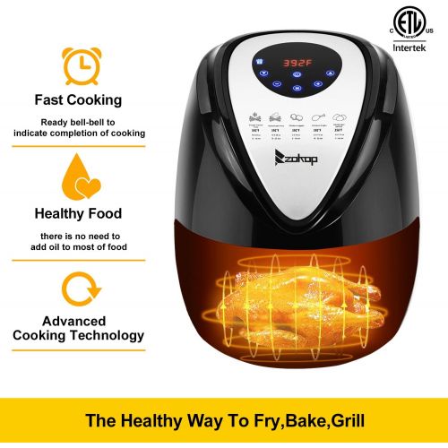  ROVSUN 7-IN-1 Digital Hot Air Fryer XL 5.6QT Capacity,ETL 1800W Electric Deep Fryers Multi-Function Oven Cooker wTemp Time Control,Recipe Cookbook Metal Racks Tongs,Dishwasher Saf