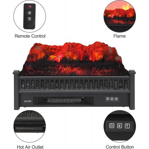 ROVSUN 23” Electric Fireplace Insert Log Set Heater w/Remote Control, Overheat Protection, Realistic Flame Effect Ember Bed, Adjustable Flame Brightness, CSA Certified, for Living