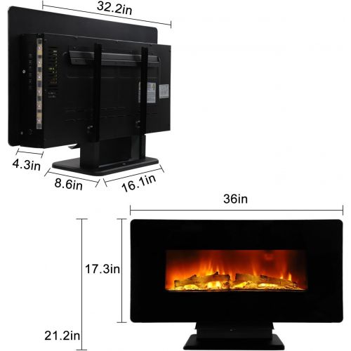  ROVSUN 36 Wall Mounted Electric Fireplace W/Remote Control & Timer, 1400W Freestanding Large Modern Adjustable Space Heater,Flat Panel &36 Color Mode Combinations,CSA Approved