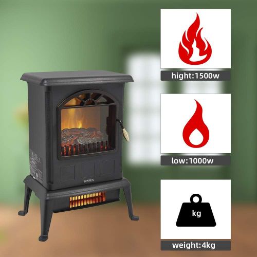  ROVSUN 22.4”H Electric Fireplace Stove w/ Realistic Flame Effect, Infrared Quarts Freestanding Heater for Indoor, w/ Overheat & Tip-Over Protection, 2 Heat Settings 1000W/1500W, ET