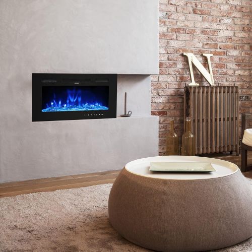  ROVSUN 30inch Electric Fireplace w/ Remote Control, Recessed & Wall-Mounted Heater w/ 12 Flame Colors, Timer, Touch Screen Control Panel & Display, Adjustable Temperature, cETL Cer