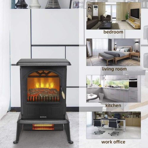  ROVSUN 22.4”H Electric Fireplace Stove w/ Realistic Flame Effect, Infrared Quarts Freestanding Heater for Indoor, w/ Overheat & Tip Over Protection, 2 Heat Settings 1000W/1500W, ET