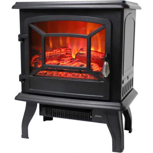  ROVSUN 20 H Electric Fireplace Stove Space Heater 1400W Portable Freestanding with Thermostat, Realistic Flame Logs Vintage Design for Corners, 110V,CSA Approved