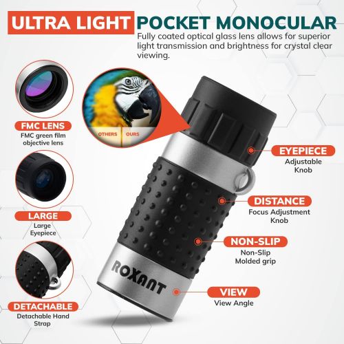  [아마존베스트]ROXANT High Definition Ultra-Light Mini Monocular Pocket Scope - Carrying case, Neck Strap and Cleaning Cloth are Included