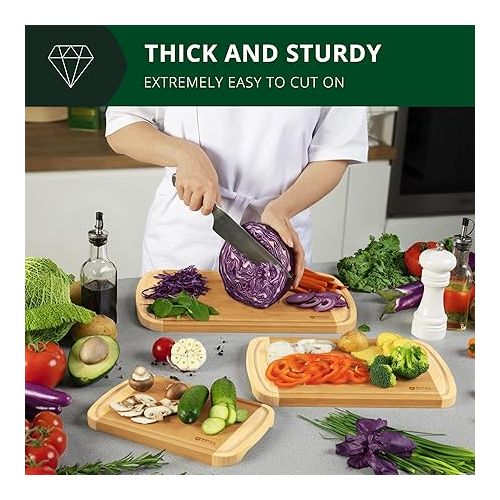  ROYAL CRAFT WOOD Luxury Cutting Boards for Kitchen - Reversible Wood Cutting Board Set, Thick Chopping Board - Wooden Cutting Board Set Bamboo Cutting Board for Meat, (Set of 3)