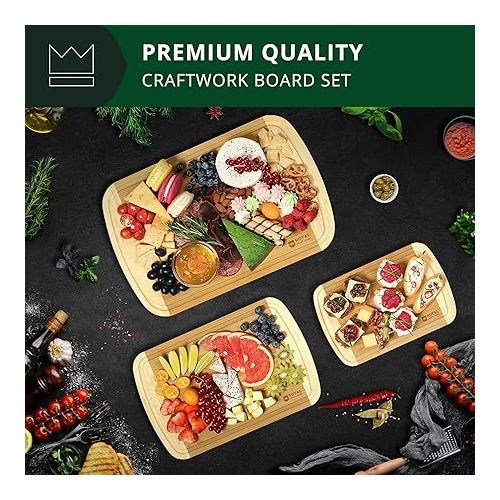  ROYAL CRAFT WOOD Luxury Cutting Boards for Kitchen - Reversible Wood Cutting Board Set, Thick Chopping Board - Wooden Cutting Board Set Bamboo Cutting Board for Meat, (Set of 3)