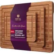 ROYAL CRAFT WOOD Wooden Cutting Boards for Kitchen Meal Prep & Serving - Bamboo Wood Serving Board Set with Deep Juice Groove Side Handles - Charcuterie & Chopping Butcher Block for Meat (3 Pcs)