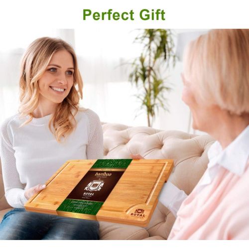  [아마존 핫딜] ROYAL CRAFT WOOD EXTRA LARGE Organic Bamboo Cutting Board with Juice Groove - Best Kitchen Chopping Board for Meat (Butcher Block) Cheese and Vegetables | Anti Microbial Heavy Duty Serving Tray w/H