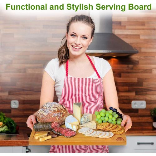  [아마존 핫딜] ROYAL CRAFT WOOD EXTRA LARGE Organic Bamboo Cutting Board with Juice Groove - Best Kitchen Chopping Board for Meat (Butcher Block) Cheese and Vegetables | Anti Microbial Heavy Duty Serving Tray w/H