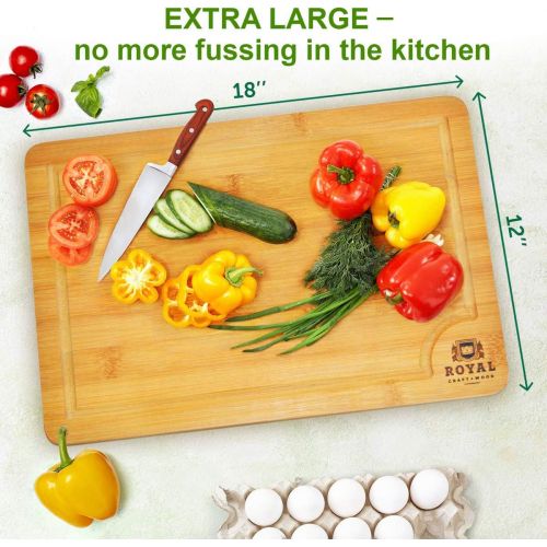  [아마존 핫딜] ROYAL CRAFT WOOD EXTRA LARGE Organic Bamboo Cutting Board with Juice Groove - Best Kitchen Chopping Board for Meat (Butcher Block) Cheese and Vegetables | Anti Microbial Heavy Duty Serving Tray w/H