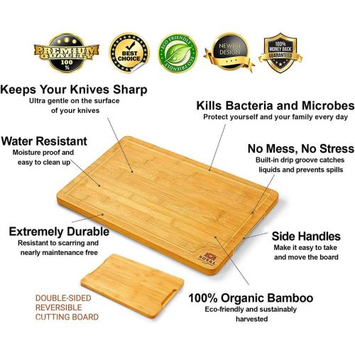  [아마존 핫딜] ROYAL CRAFT WOOD EXTRA LARGE Organic Bamboo Cutting Board with Juice Groove - Best Kitchen Chopping Board for Meat (Butcher Block) Cheese and Vegetables | Anti Microbial Heavy Duty Serving Tray w/H