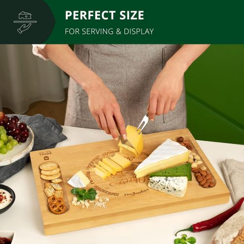 [아마존베스트]ROYAL CRAFT WOOD Unique Bamboo Cheese Board, Charcuterie Platter & Serving Tray Including 4 Stainless Steel Knife & Thick Wooden Server - Fancy House Warming Gift & Perfect Choice for Gourmets (Bam
