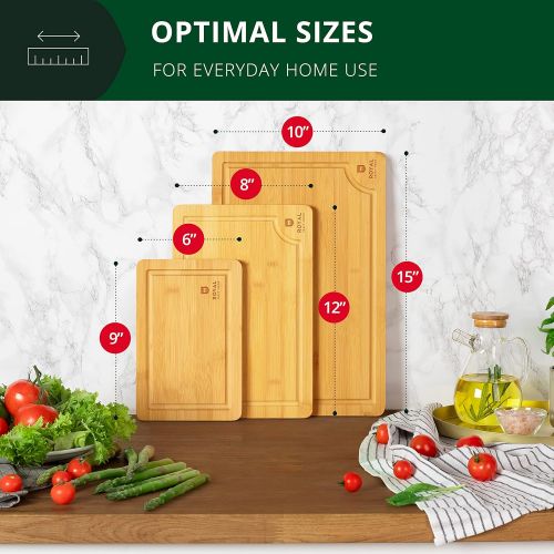  ROYAL CRAFT Wood Wood Cutting Board Set Bamboo Cutting Board with Juice Groove Kitchen Chopping Board for Meat (Butcher Block) Cheese and Vegetables Heavy Duty Serving Tray w/Handles (3 Pieces)