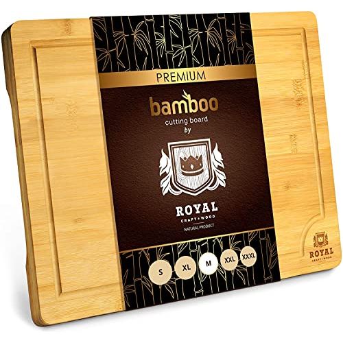  ROYAL CRAFT WOOD Bamboo Cutting Boards for Kitchen Kitchen Chopping Board for Meat (Butcher Block) Cheese and Vegetables Wooden Cutting Board Heavy Duty Serving Tray with Handles (Medium,10 x 15)
