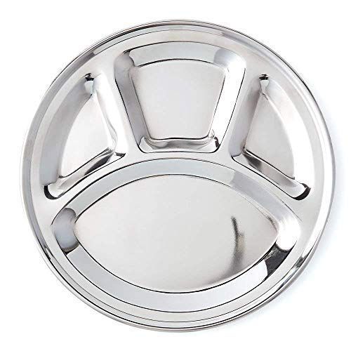  ROYAL SAPPHIRE 6-Pack STAINLESS STEEL Plate: 4 Compartment |12 wide | Divided Plates for Picky Eaters | Kids, Toddler Plates | Camping Plate | Party Plates