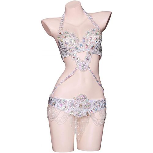  할로윈 용품ROYAL SMEELA Belly Dance Costume for Women Tribal Belly Dance Bra and Belt Set Rhinestone Bra Top Sequin Belt Carnival Outfit