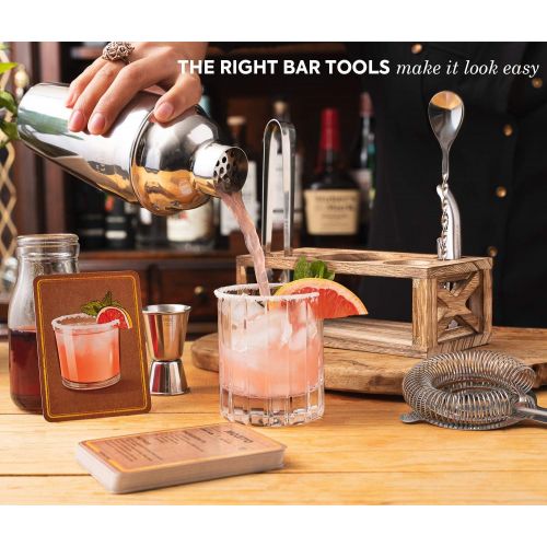  [아마존베스트]ROYALE MIX Mixology Bartender Kit with Stand - Rustproof Cocktail Set - Bar Sets for the Home with Cocktail Kit Cards - Bar Kit for Special Occasions for Him & Her - Stainless Steel Bartender