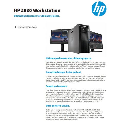  RPC Global HP Z820 Workstation Intel Xeon 16 Core 2.6GHz 128GB RAM 500GB Solid State Drive + 2TB Hard Drive Dual NVIDIA Quadro FX 3800 Graphics CDDVDRW Windows 10 Pro 64-bit