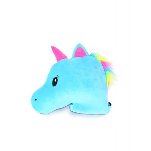  RPI Girls Unicorn Plush School Backpack, Colorful Animal Shaped Mini Back Pack Bag (Blue)