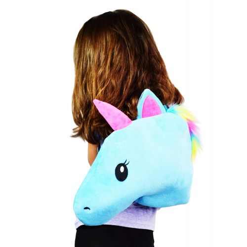  RPI Girls Unicorn Plush School Backpack, Colorful Animal Shaped Mini Back Pack Bag (Blue)