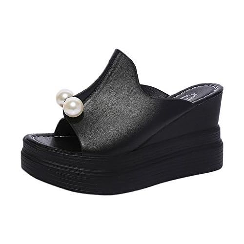  RQWEIN Women Shoes Pearl Waterproof Wedge Sandals-RQWEIN Womens Platform Wedge Heel Peep Toe PU Sandals Summer Fashion Slippers