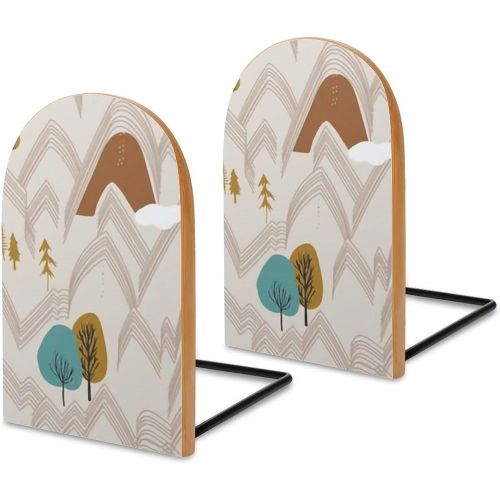  RRUTY Woodfall Mountain Range Wood Bookends,Pack of 1 Pair,Non Skid,Book Stand for Heavy Books/Office Files/Magazine