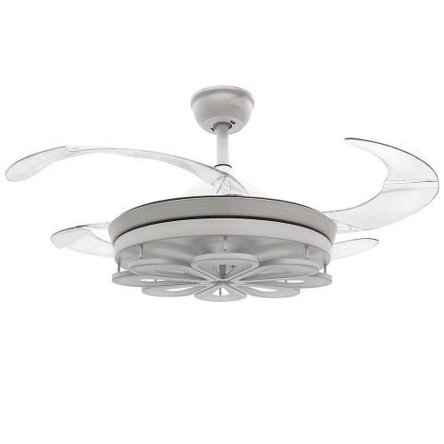  RS Lighting 42 inch Ceiling Fans and Lights 48W LED Third Gear Light Retractable of Ceiling Fan with Remote -for Indoor, Outdoor, Living room, Corridor,Dining Room-Ivory White (Whi