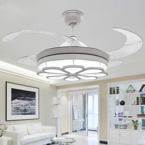  RS Lighting 42 inch Ceiling Fans and Lights 48W LED Third Gear Light Retractable of Ceiling Fan with Remote -for Indoor, Outdoor, Living room, Corridor,Dining Room-Ivory White (Whi