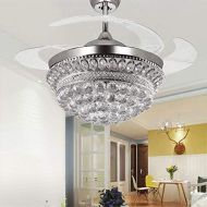 RS Lighting Crystal Ceiling Fans LED Light-42 Inch Retractable 4 Blades Modern Ceiling Fan Chandelier-for Indoor, Living Room, Dining Room, Bedroom and Restaurant House Ceiling Fan