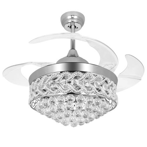  RS Lighting The Crystal Ceiling Fan for Room Decoration -42 inch Retractable Ceiling Fan Chandelier and Transparent Blade With Remote and Lights-for Indoor Outdoor Living Dining Ro