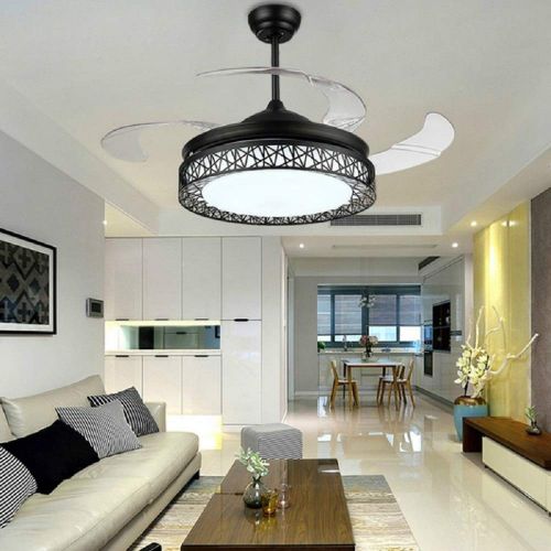  RS Lighting 42 Inch Black Birds Nest Shade Ceiling Fan with 4 Invisible Blades Remote Switch Rural Chandelier with Fan for Indoor Living Room Bedroom American Fan Lights Fixture (B