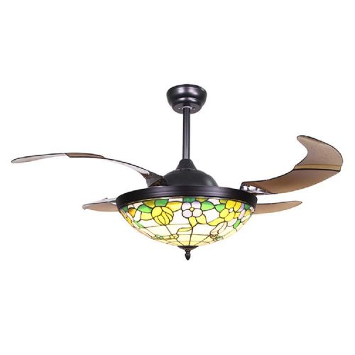  RS Lighting Colorful Craftmade Retractabl Ceiling Fans 42-Inch Brown Acrylic Blade Fan Chandelier Lamp Electric Fan Chandelier for Bedroom, Living and Dining Room Lighting Fixture