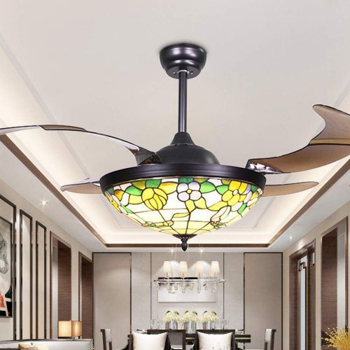  RS Lighting Colorful Craftmade Retractabl Ceiling Fans 42-Inch Brown Acrylic Blade Fan Chandelier Lamp Electric Fan Chandelier for Bedroom, Living and Dining Room Lighting Fixture