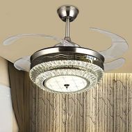 RS Lighting 42 inch Ceiling Fans with Lights Modern LED Ceiling Fan Retractable Blades Crystal Ceiling Fan Chandelier Remote Control, 3000K Warm White Neutral Light and 3 Fan Speed