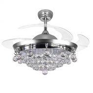 RS Lighting Retractable Blade Crystal Ceiling Fan with Remote Control and 3 Vary Light Invisible Chandelier Fans with Crystals for Indoor Living Room Bedroom Dining Room (42 Inch,
