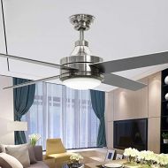 RS Lighting Modern Simple Three Changing Color Stainless Steel Led Ceiling Fan 52 inch Dining Room Living Room With Remote Control Frequency Conversion Fan Chandeliers (Remote)