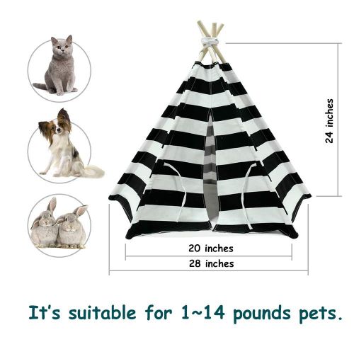  RSFZ Pet Teepee for Cats Dogs Rabbits- Indoor or Outdoor Portable Pet Tents & House with Floor, 24inch Tall for Pets up to 18Lbs