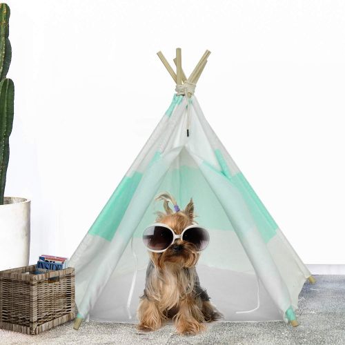  RSFZ Pet Teepee for Cats Dogs Rabbits- Indoor or Outdoor Portable Pet Tents & House with Floor, 24inch Tall for Pets up to 18Lbs