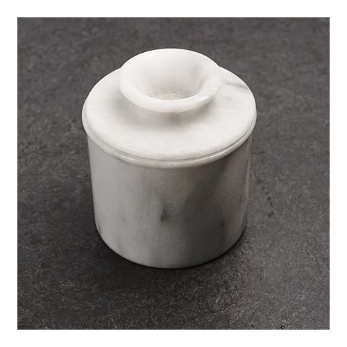  RSVP International White Marble French Butter Pot, Holds One Stick or 1/2 Cup | Made From Natural White Marble | Keep Butter Fresh & Spreadable at Room Temperature in Crock Dish