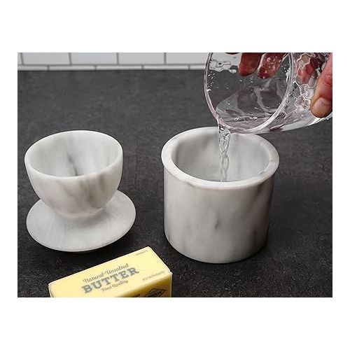  RSVP International White Marble French Butter Pot, Holds One Stick or 1/2 Cup | Made From Natural White Marble | Keep Butter Fresh & Spreadable at Room Temperature in Crock Dish