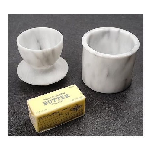  RSVP International White Marble French Butter Pot, Holds One Stick or 1/2 Cup | Made From Natural White Marble | Keep Butter Fresh & Spreadable at Room Temperature in Crock Dish