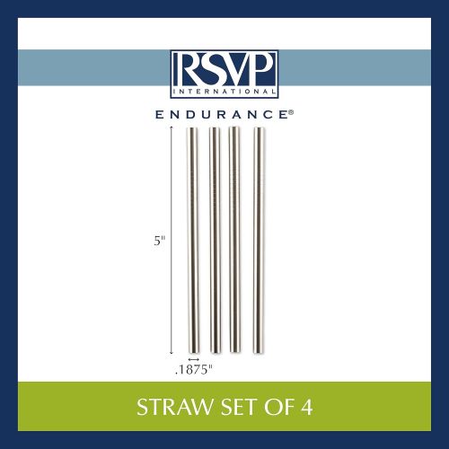  RSVP International Endurance Reusable Straws, Set of 4 - Stainless Steel, 5 | Fits Most Tumblers | Reusable | Scratch & Rust Resistance | Unbendable & Unbreakable | Dishwasher safe