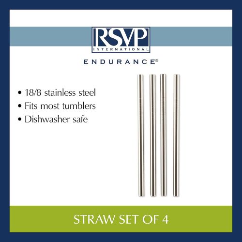  RSVP International Endurance Reusable Straws, Set of 4 - Stainless Steel, 5 | Fits Most Tumblers | Reusable | Scratch & Rust Resistance | Unbendable & Unbreakable | Dishwasher safe