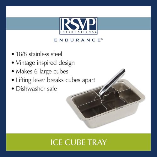  RSVP International Endurance Stainless Steel Large Ice Tray, 6 Cubes | Does Not Absorb Odors or Over Dilute | Perfect for Scotch, Whiskey, Broth, Fruit Juice and more | Dishwasher