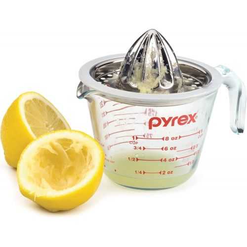  RSVP International Endurance (JUC-PYX) Manual Hand Citrus Juicer Squeezer, Stainless Steel, 4.75 Inch Dia. | Use w/ Pyrex Cups, Bowls | For Oranges, Grapefruits, Lemons | Dishwashe