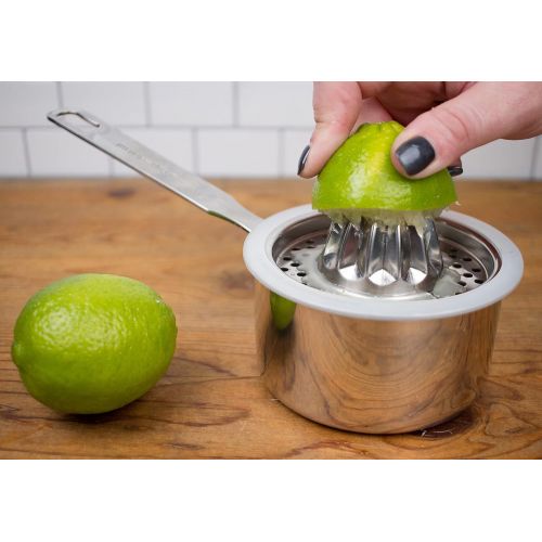  RSVP International Endurance (JUC-PYX) Manual Hand Citrus Juicer Squeezer, Stainless Steel, 4.75 Inch Dia. | Use w/ Pyrex Cups, Bowls | For Oranges, Grapefruits, Lemons | Dishwashe