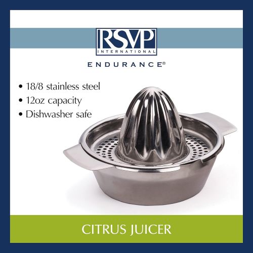  RSVP International Endurance (JUC-1) Manual Hand Citrus Juicer Squeezer, Stainless Steel, 12 Once | For Oranges, Grapefruit, Lemon, Limes & More | Dishwasher Safe, Multi Color: Han